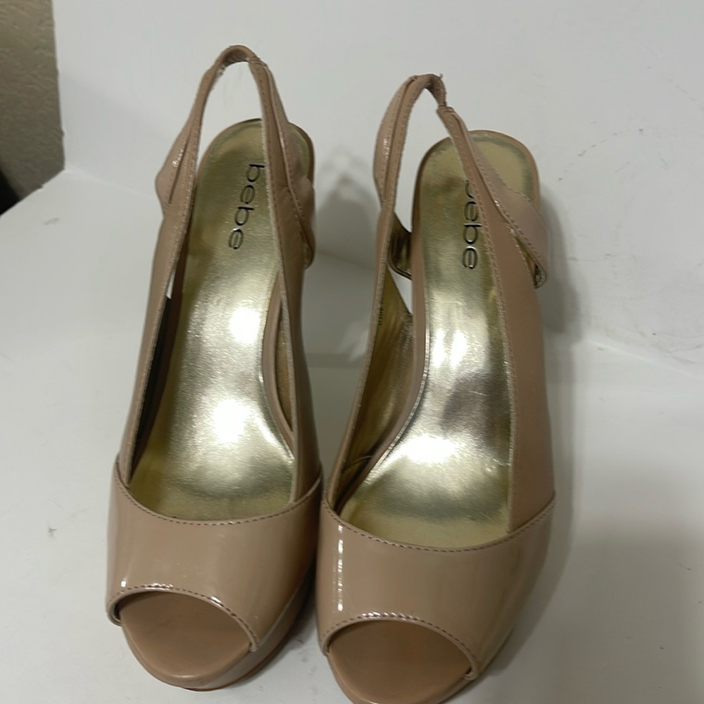 Bebe Nude or Pinkish or Blush nude Peep Toe Heels size 8 EUC